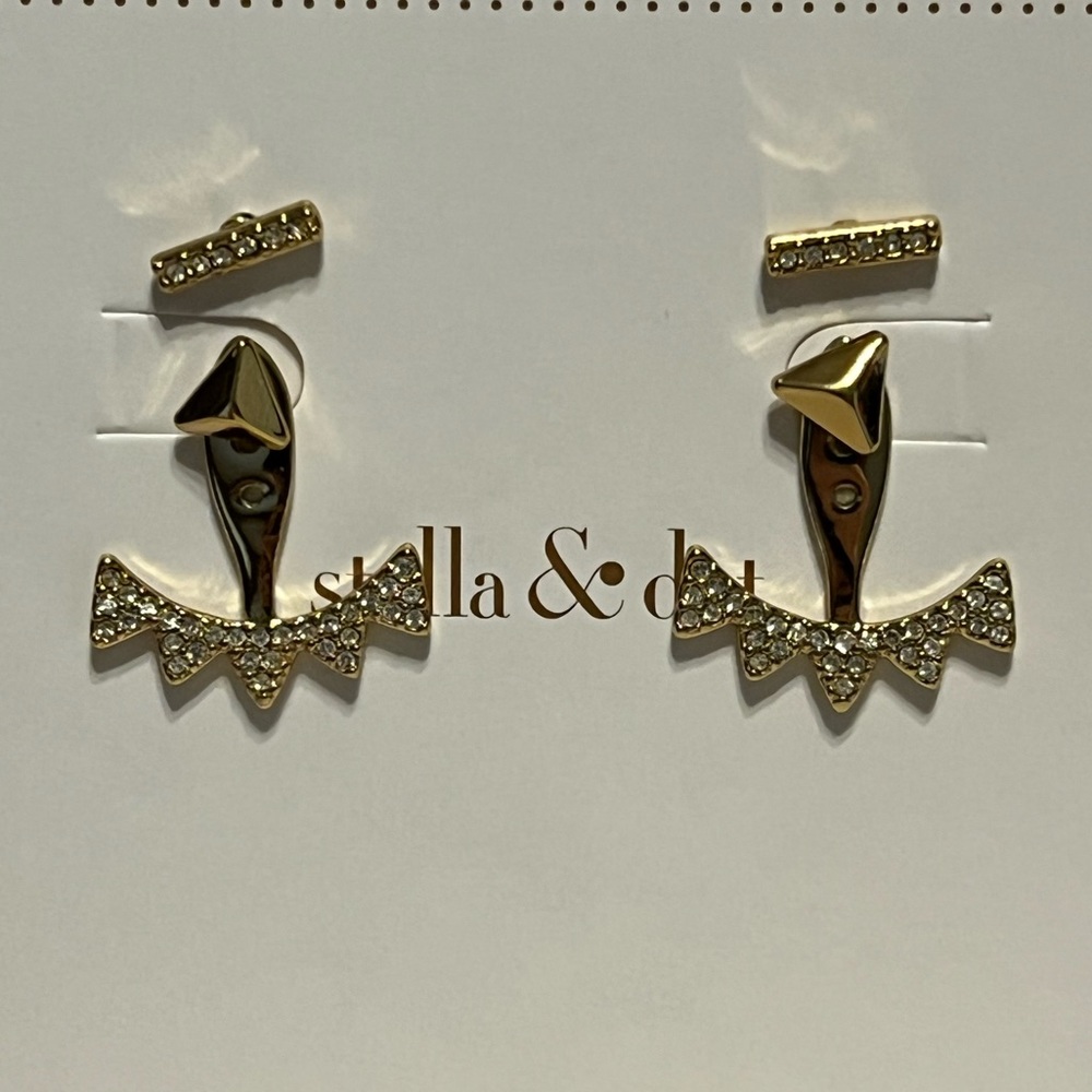 Stella & Dot Pave Triangle Ear Jackets Gold Earring Set